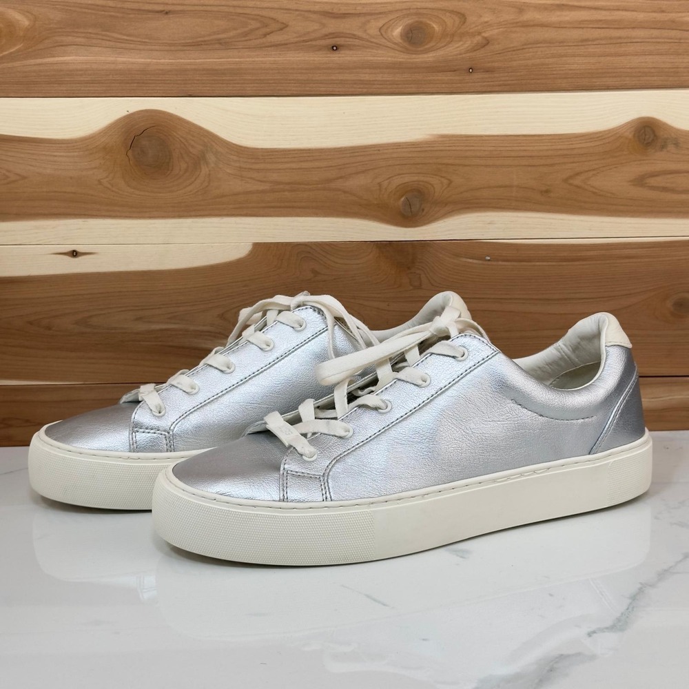 UGG Zilo Silver Metallic Leather Sneakers‎ Casual Comfort Shoes Women's Size 11